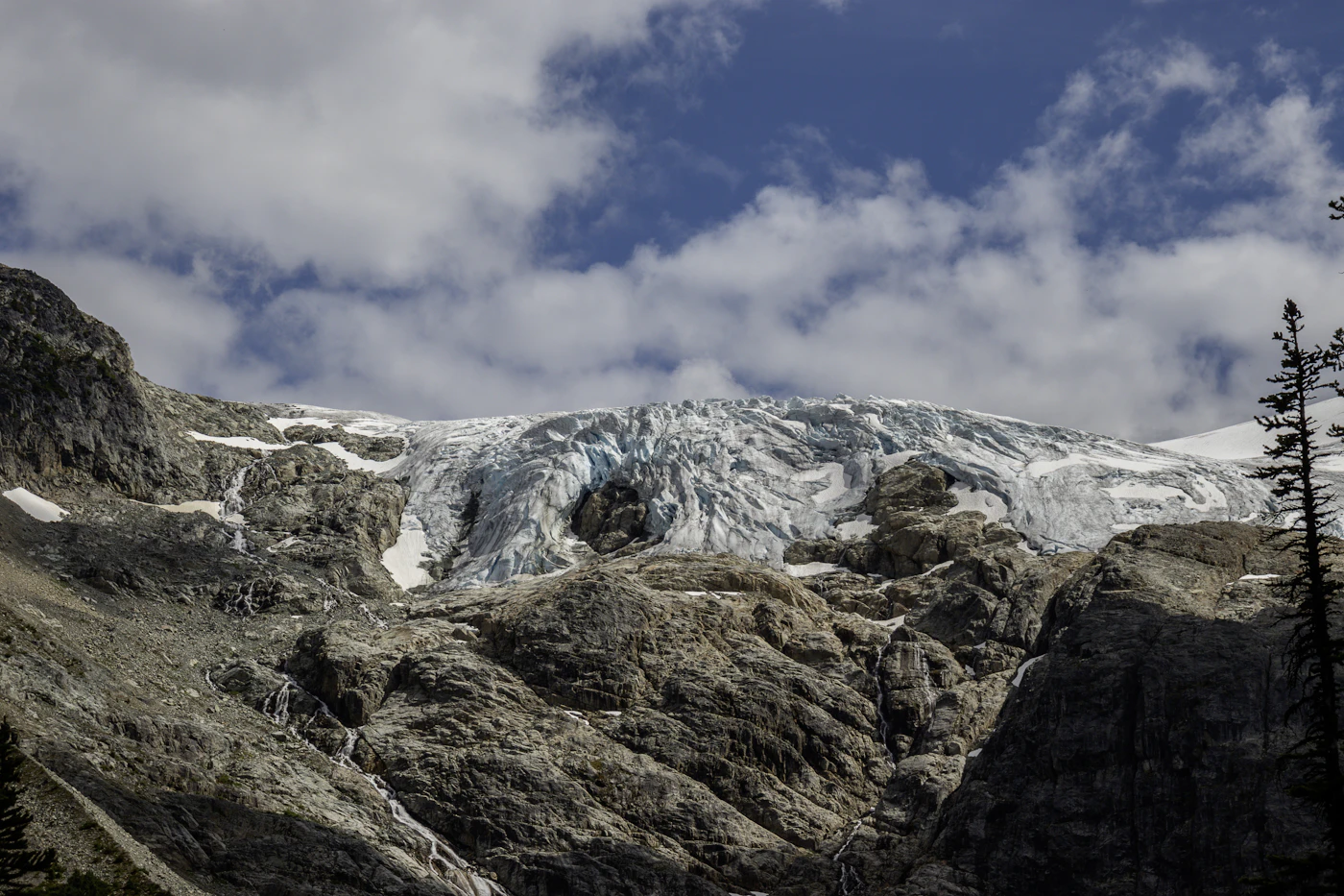 Glacier above the Joffre Lakes trail in British Columbia, beyond reliable cell coverage